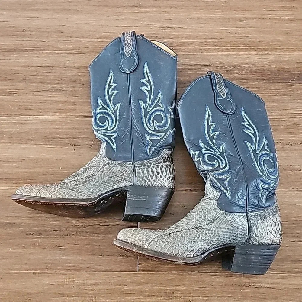 Vintage JUSTIN Snakeskin Leather Women Cowboy Boots